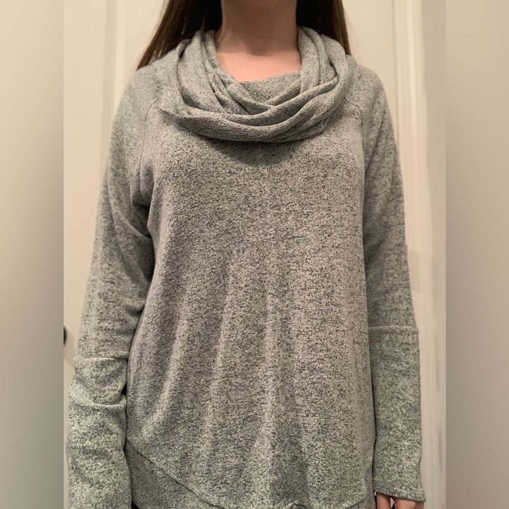 Gray Long Sleeve Scarf Collar Shirt